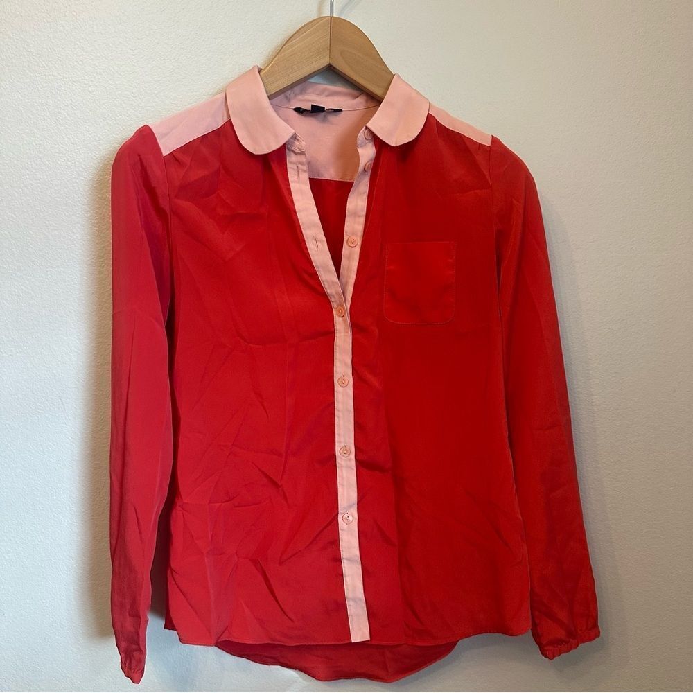 American Eagle Outfitters Red Blouse with Light Pink Trim